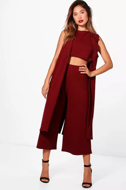 3 Piece Crop Culotte & Duster Two-Piece Set | Boohoo.com (US & CA)