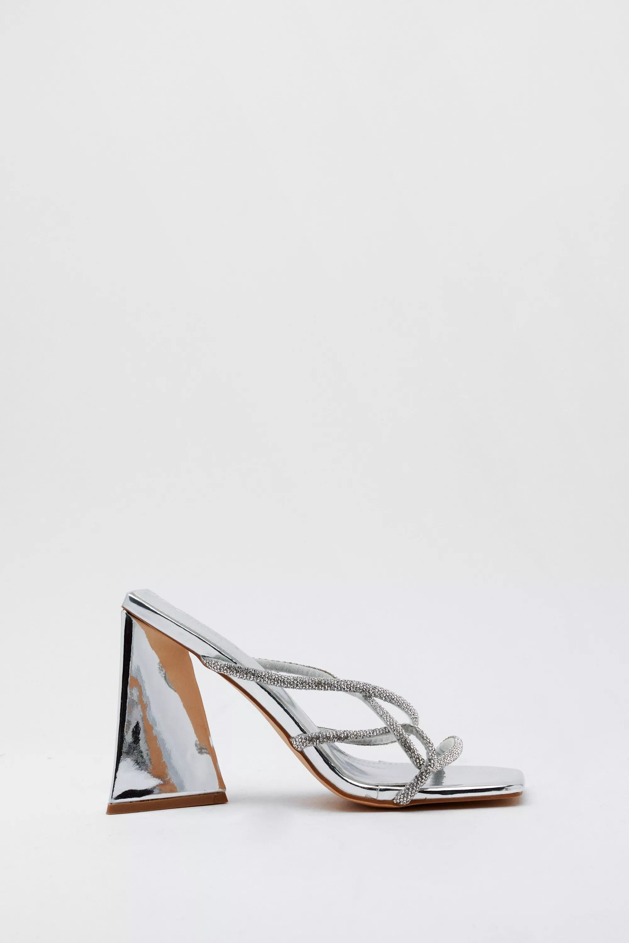 Square Toe Diamante Strap Heeled Mules | Nasty Gal (US)