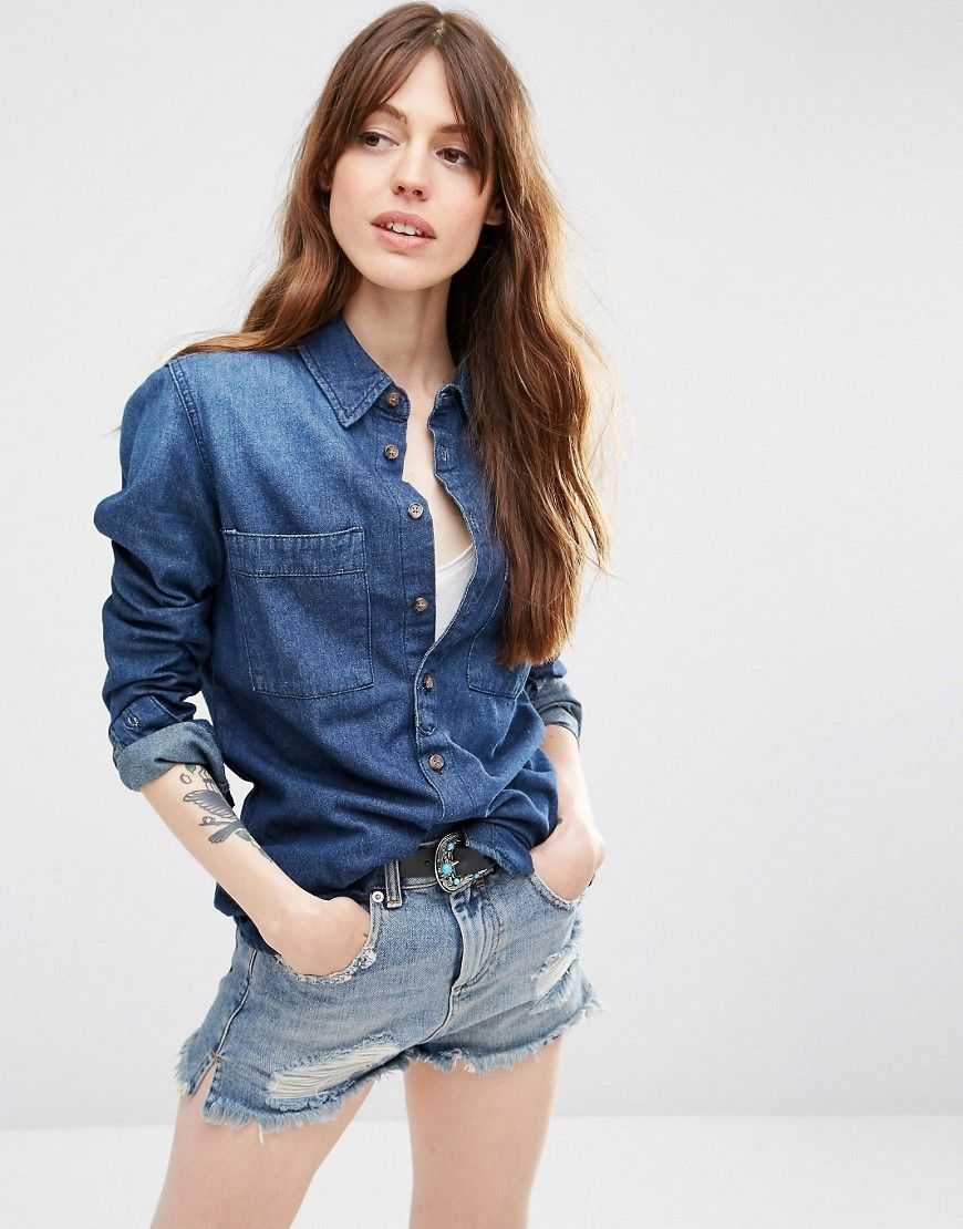 ASOS Denim Shirt in Paris Dark Blue Wash - Darkwash blue | Asos ROW