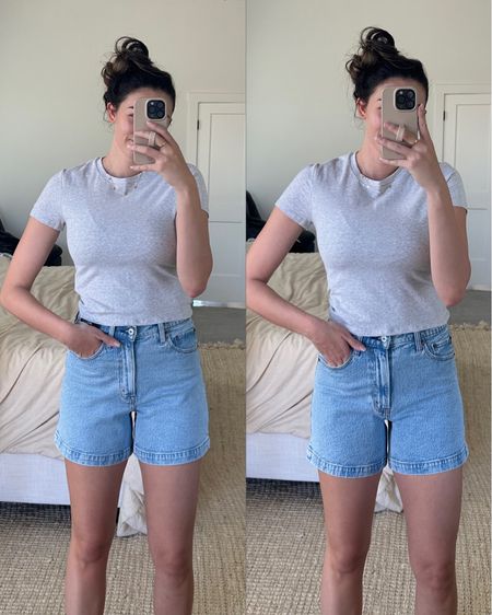 Medium in baby tee, 26 in shorts. (Dad short curve love has more of a stretch than regular!)

#LTKSeasonal #LTKfindsunder100 #LTKSpringSale