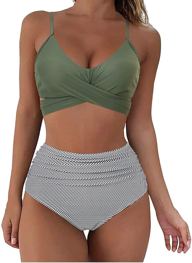 SUUKSESS Women Wrap Bikini Set Push Up High Waisted 2 Piece Swimsuits | Amazon (US)