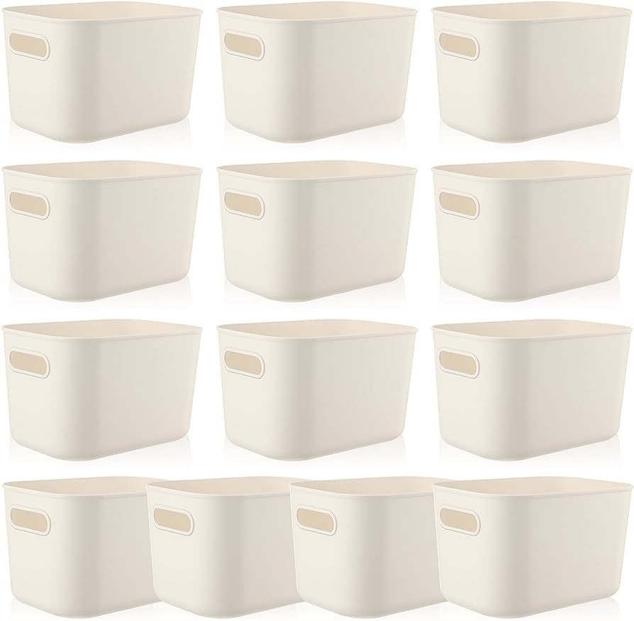 Plastic Storage Bins 10 Pcs White Storage Bin Pantry Organizer Bins Small Storage Baskets Storage... | Amazon (US)