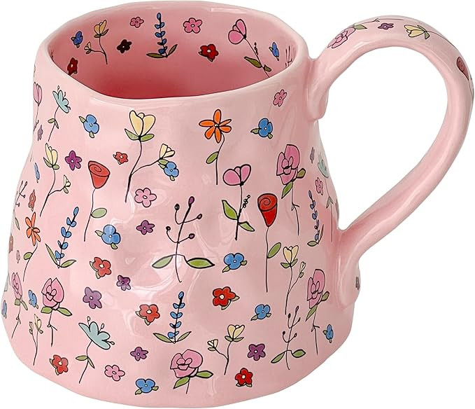Large Ceramic Coffee Mug Pink Cute Flower with Big Handle, 20oz Girly Floral Tea Cup for Women Mo... | Amazon (US)