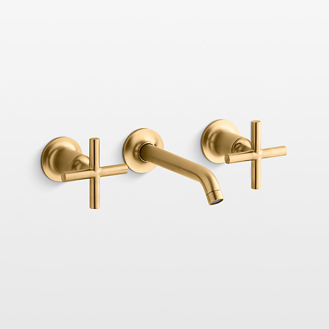 Kohler Purist Brushed Brass Wall-Mounted Bathroom Sink Faucet and Handles + Reviews | Crate & Bar... | Crate & Barrel