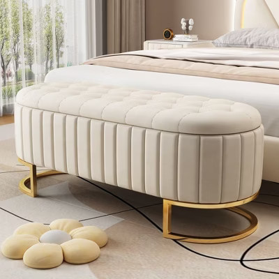 CAVINAS 59" Velvet Storage Ottoman with Button-Tufted Top,Upholstered Storage Bench with Metal Legs,Ottoman for Bedroom,Living Room,Entryway,Beige | Target