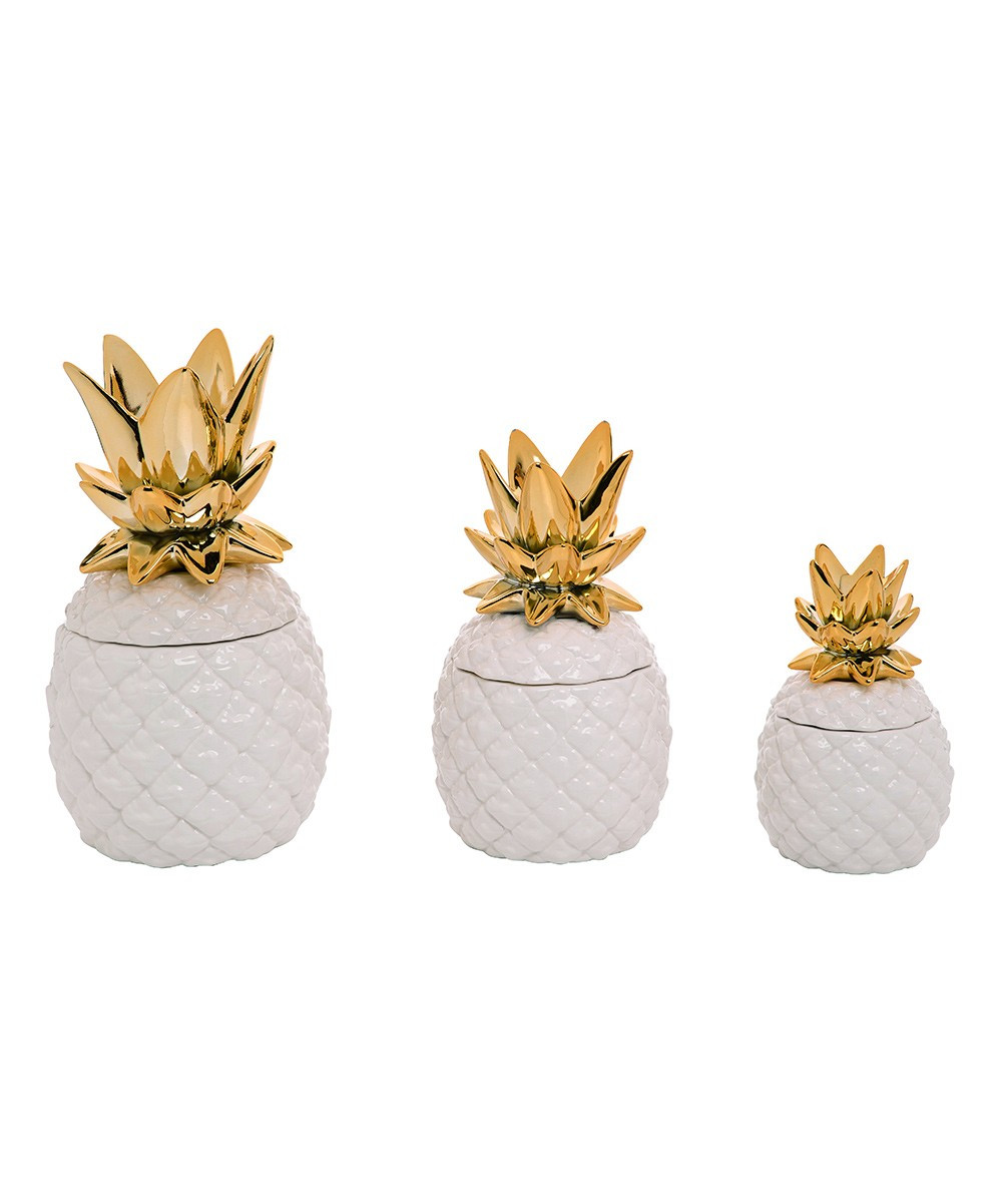 Transpac Canisters - White & Gold Pineapple Canister - Set of Three | Zulily