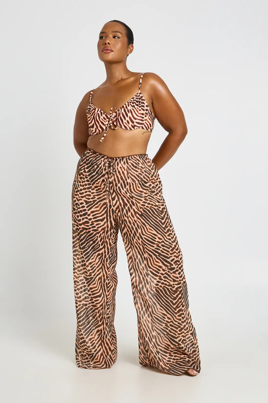 Chocolate Plus Abstract Print Chiffon Wide Leg Beach Trouser | Boohoo USA | boohoo (US & Canada)