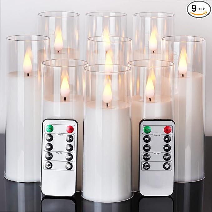 Amagic Pure White Flameless Candles, Battery Operated Candles, Acrylic Flickering LED Pillar Cand... | Amazon (US)