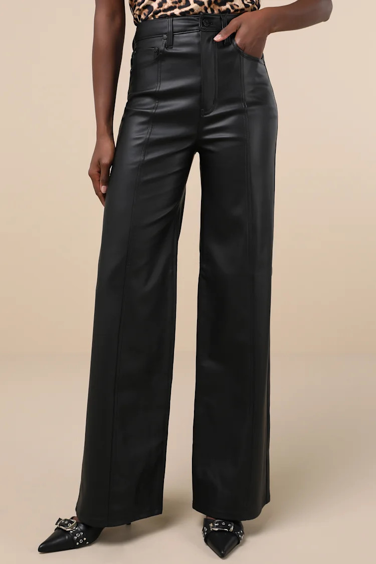 Far Out Vegan Black Vegan Leather High-Rise Wide-Leg Pants | Lulus