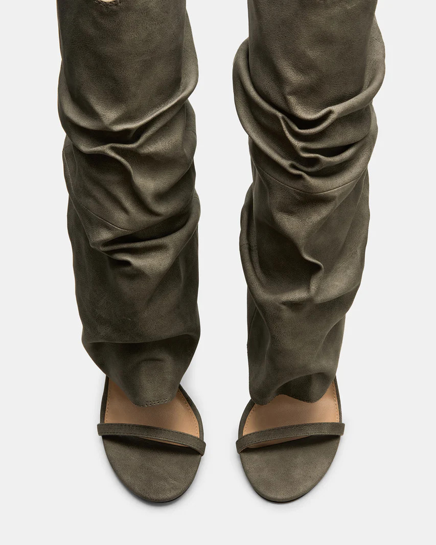 RAVINE Grey Distressed Knee-High Cuffed Stiletto Heel Boot | Women's Boots | Steve Madden (US)