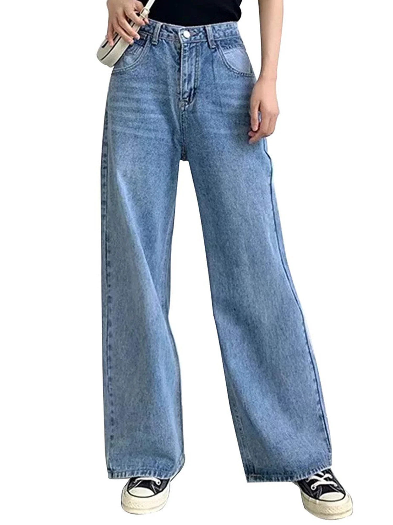 Chulianyouhuo Wide Leg Jeans for Women High Rise Female Boyfriend Denim, Light Rinse | Walmart (US)
