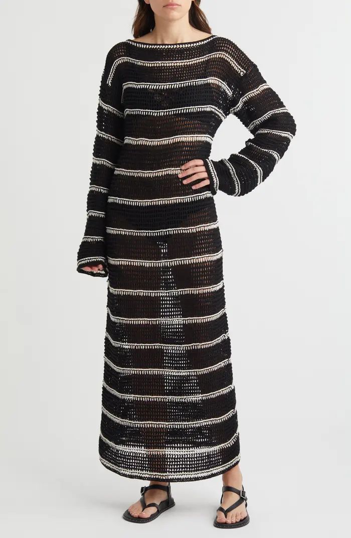 Faithfull the Brand Jesolo Stripe Long Sleeve Open Stitch Cotton Sweater Dress | Nordstrom | Nordstrom