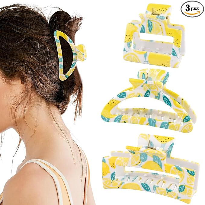 3pcs Square Lemon Print Hair Clips, Hapdoo Yellow Fruit Hair Clips Lemon Hair Accessories, Fun Ha... | Amazon (US)