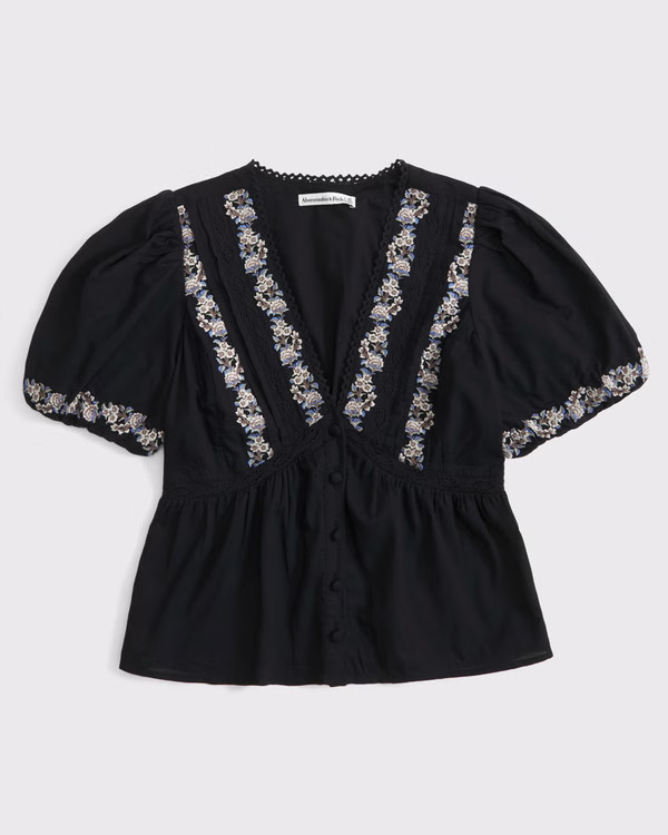 Puff Sleeve Button-Through Top | Abercrombie & Fitch (US)