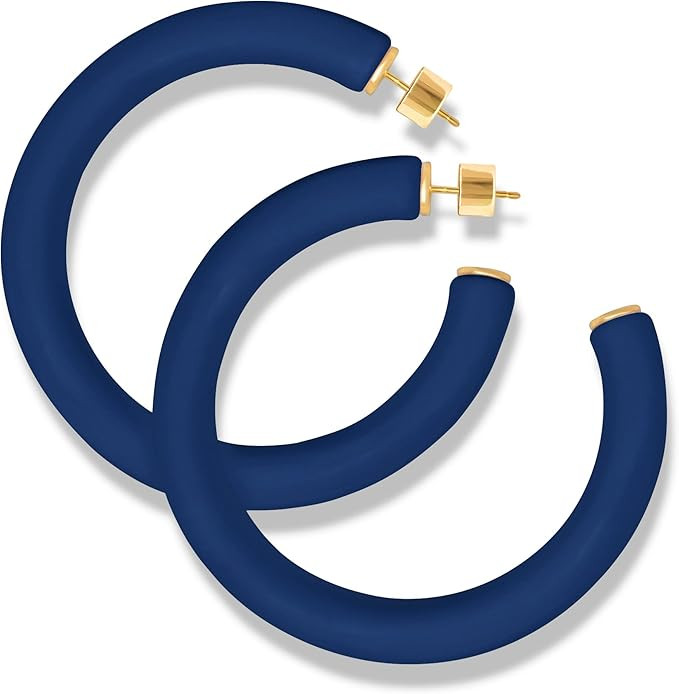 Yellow Gold Plated Sterling Silver Color Resin Large Open Hoop Earrings for Women | Amazon (US)