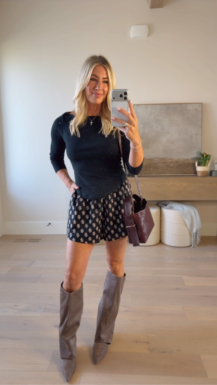 Shorts 
Boat neck basic shirt 
Target style 
Fall style 
Fashion knee high boots 
Fall Fashion 
Sale

#LTKootd #LTKSeasonal #LTKSaleAlert