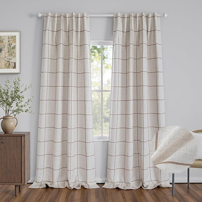 MYSKY HOME 100% Blackout Plaid Linen Curtains 108 Inches Long Double Layer Farmhouse Thermal Insu... | Amazon (US)