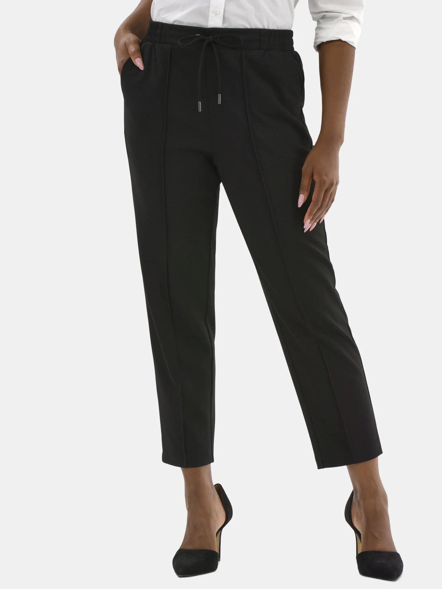 Time and Tru Women's High Rise Tapered Drawstring Pants with Pintuck, 27" Inseam, Sizes XS-XXL | Walmart (US)