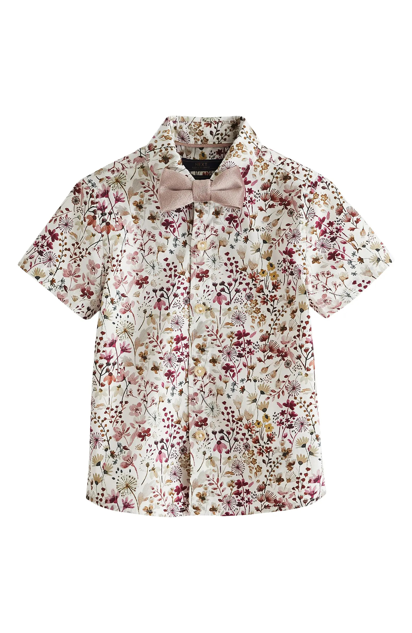 NEXT Kids' Floral Print Short Sleeve Cotton Button-Up Shirt & Bow Tie Set | Nordstrom | Nordstrom