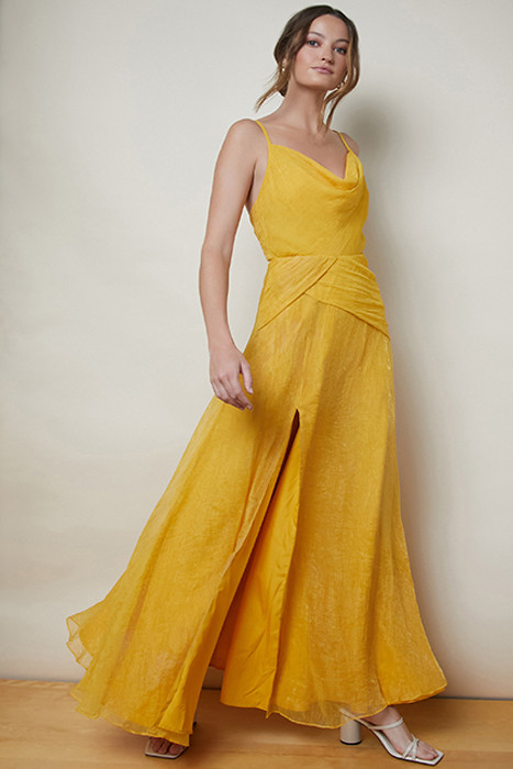 SIMONA DRESS YELLOW SHIMMER CHIFFON | Hutch | Otrium | Otrium US