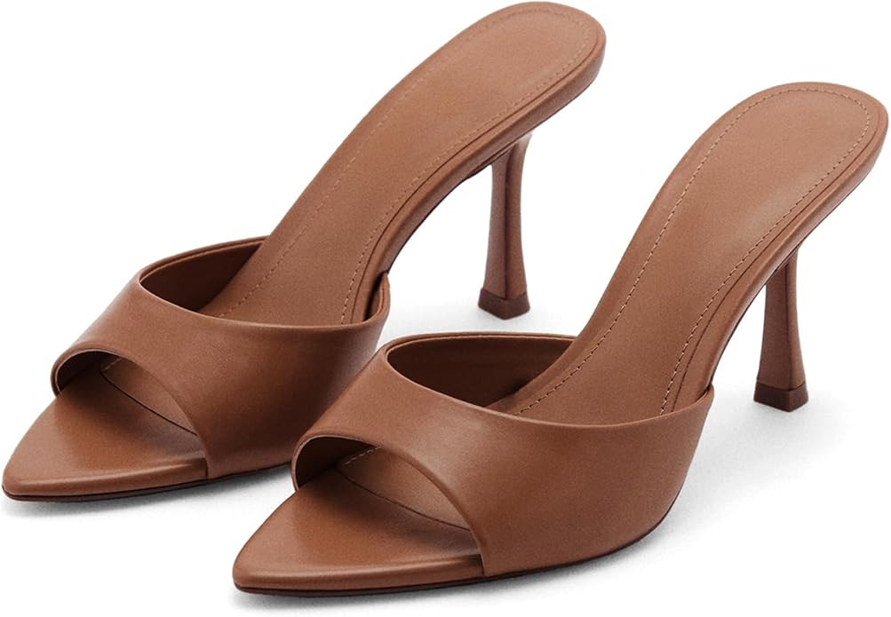 High Heel Mules for Women Slip On Open Pointed Toe Classy Patent Leather Stiletto Pumps Formal Sl... | Amazon (US)