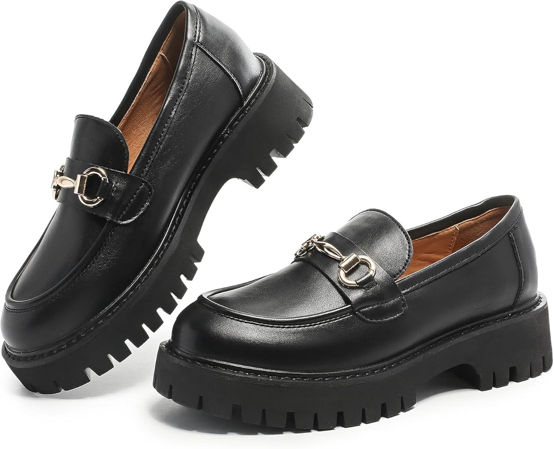 Chunky Loafers Women Platform Loafers for Women Chunky Heel Lug Sole Loafers for Women Slip ons R... | Amazon (US)