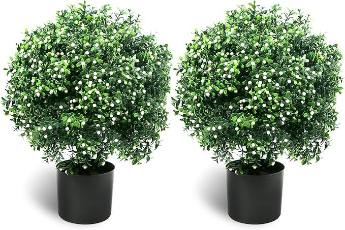 Sunnyglade 21.6” Tall Artificial Jasmine Topiary Ball Tree Set of 2 Pack Potted Bushes UV Resis... | Amazon (US)
