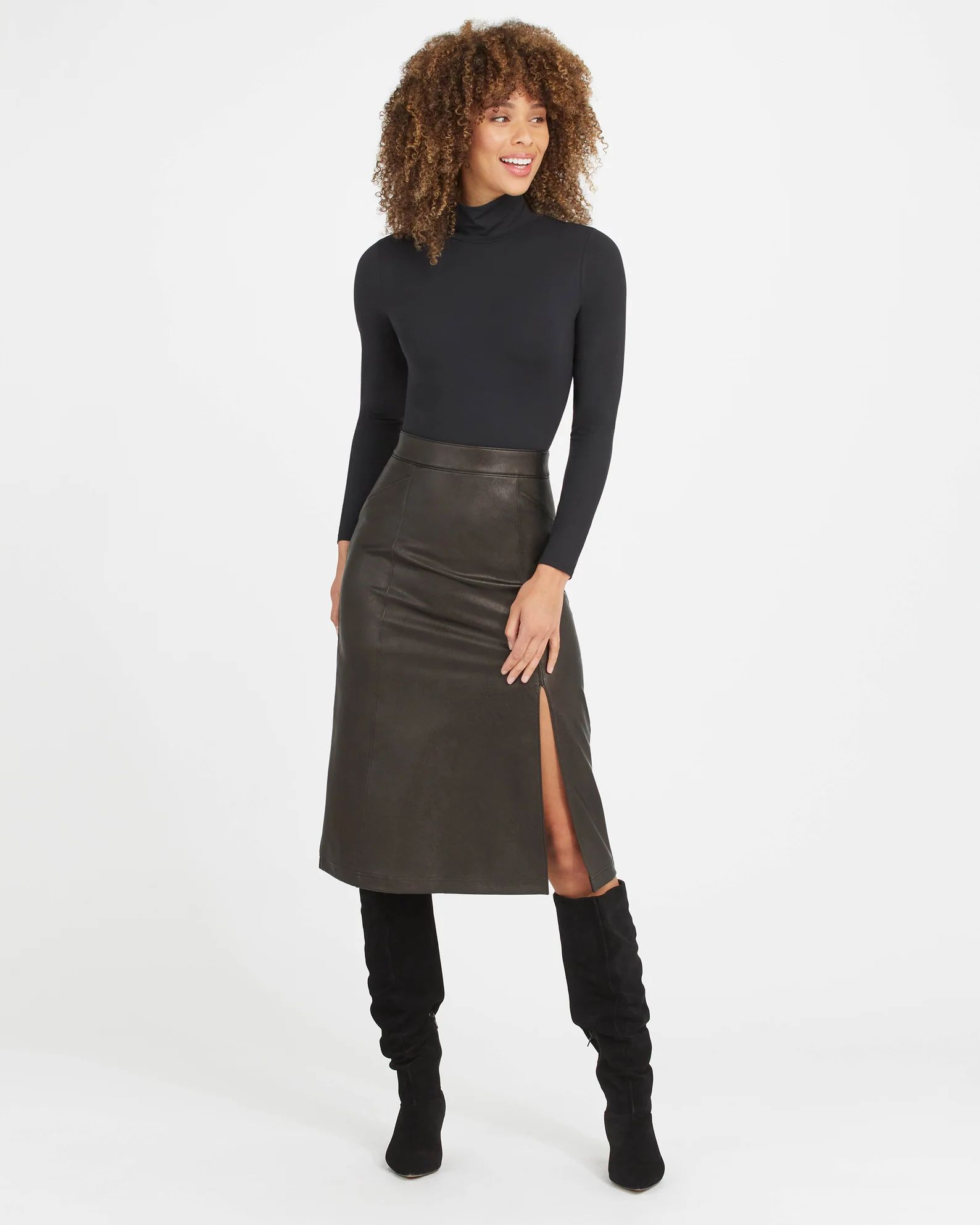 Leather-Like Midi Skirt | Spanx