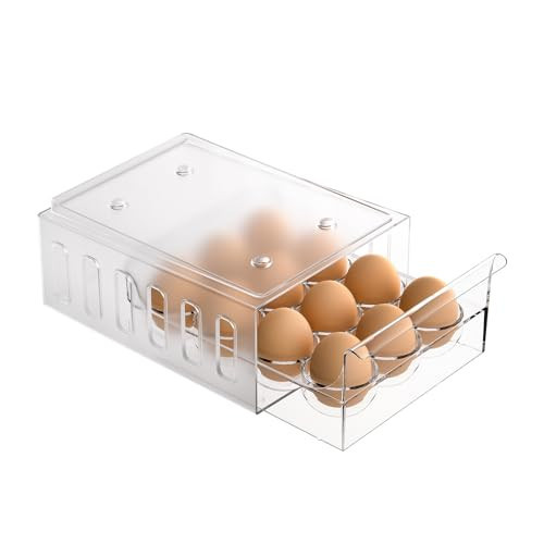 Ettori Egg Holder for Refrigerator Drawer Type Egg Container for Refrigerator BPA Free Fridge Organizer-12 Egg Storage,Stackable | Amazon (US)