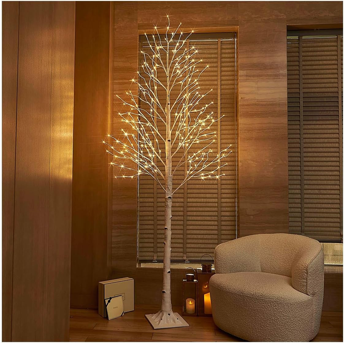 Hairui Lighted Birch Tree 8FT 240 Warm White Lights, White Twig Tree with Lights for Wedding Party Christmas Decoration Indoor Outdoor Use | Amazon (US)