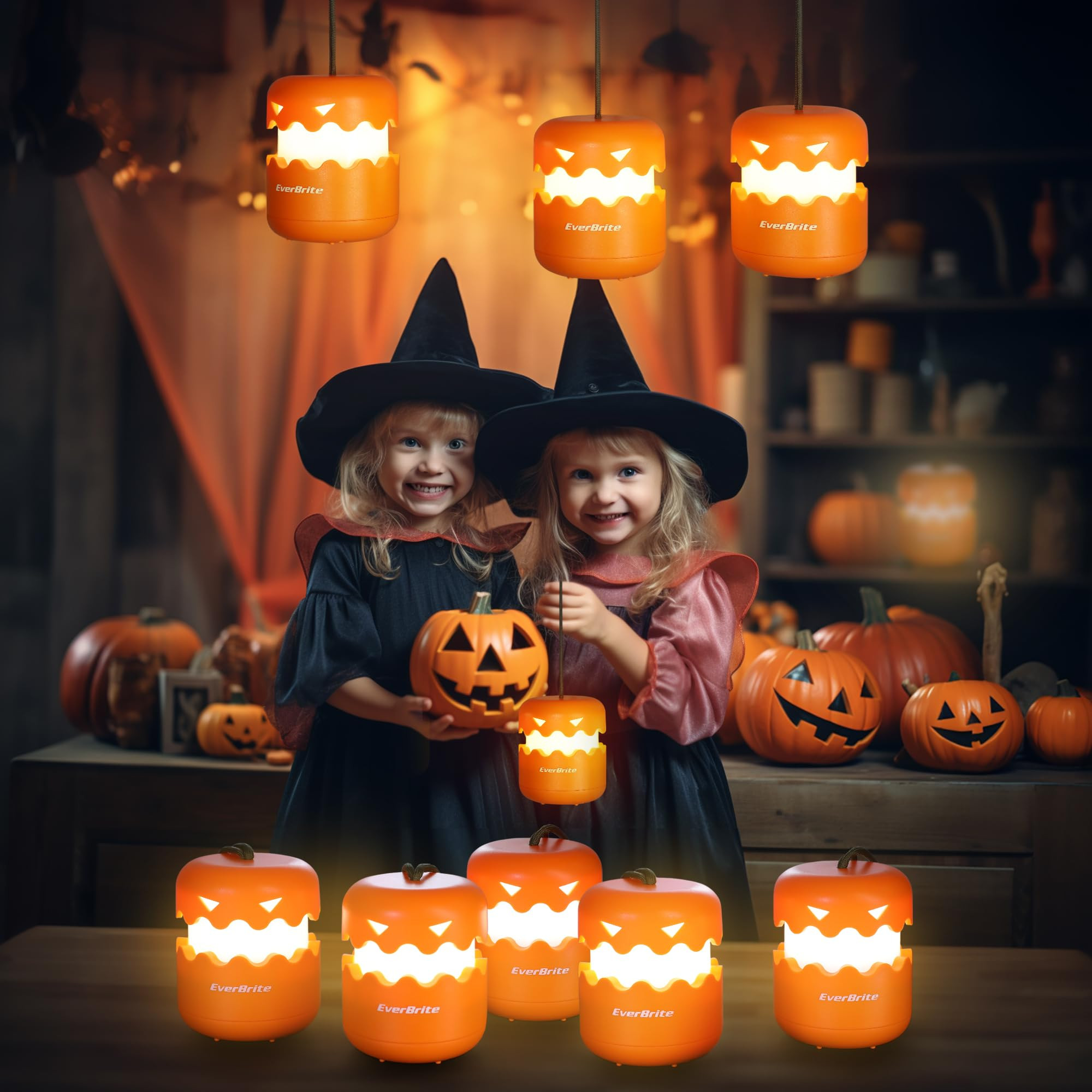 EverBrite 3-Pack Halloween Pumpkin Lantern, Collapsible Jack O Lantern Pumpkins with Lanyard, Hal... | Amazon (US)