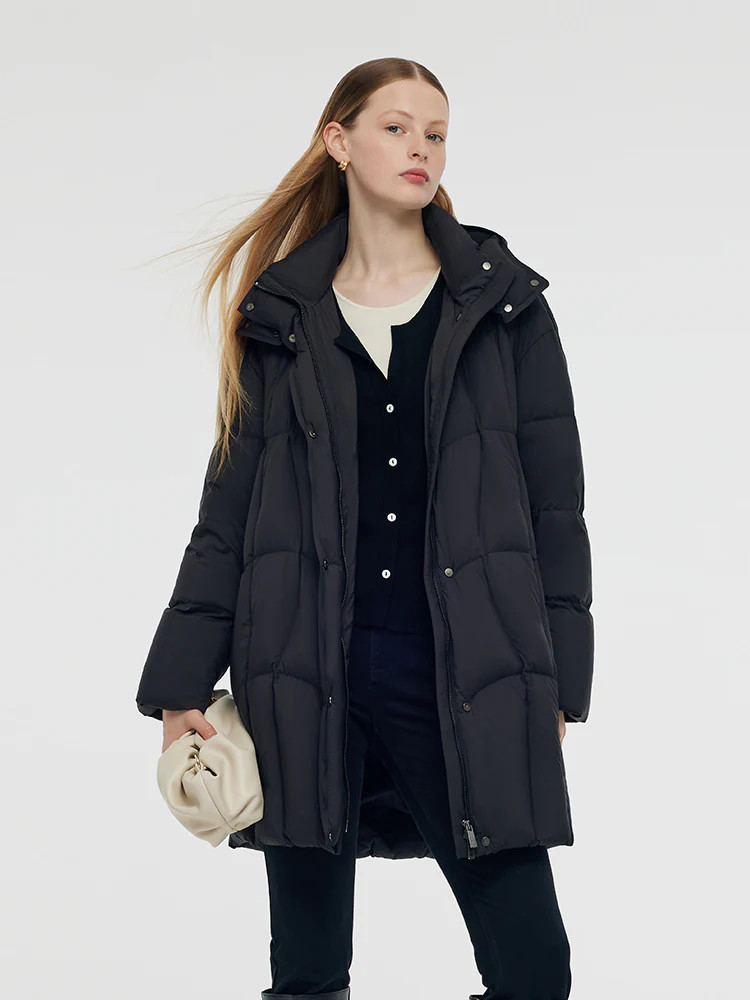 Black Hooded Goose Down Coat | GOELIA