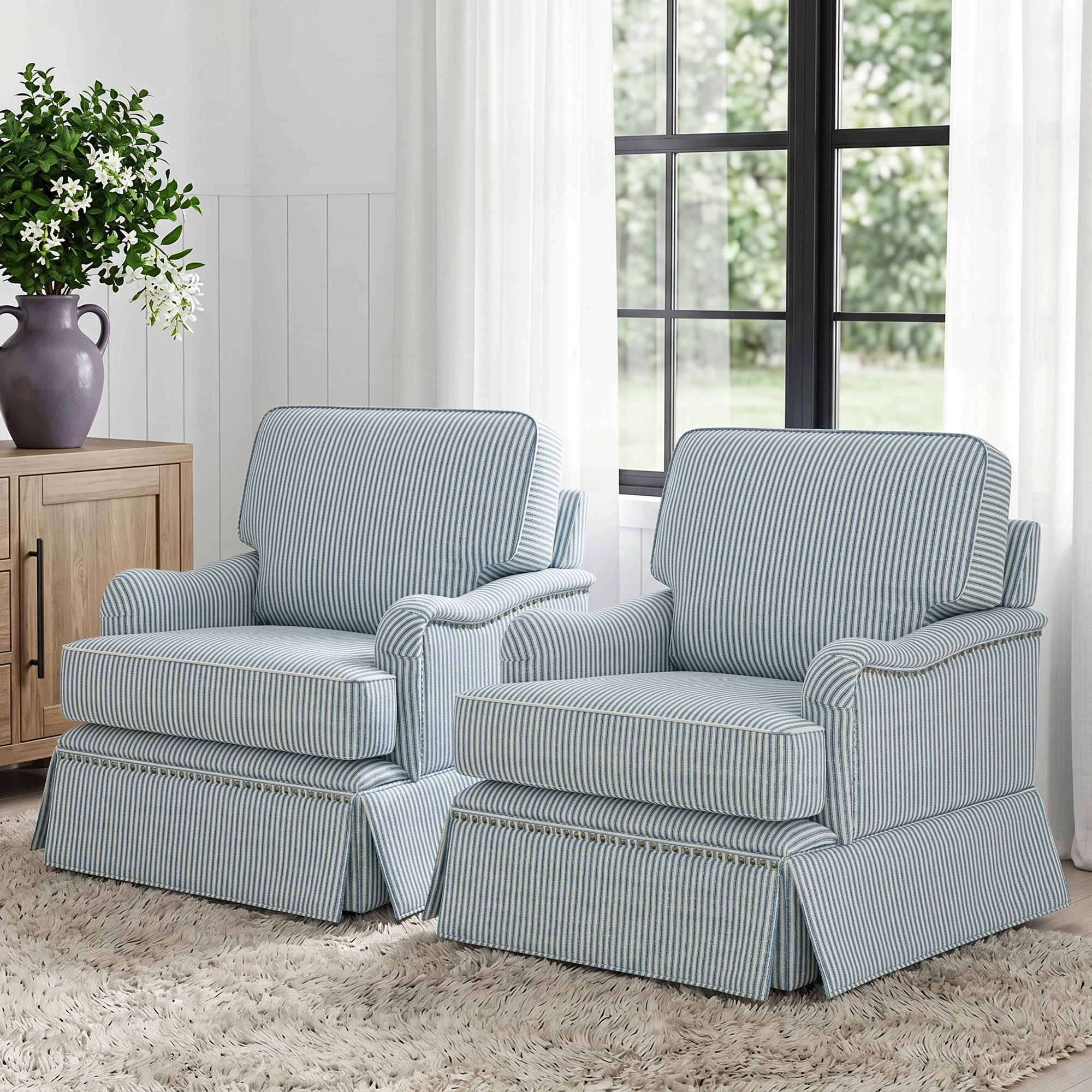Upholstered Skirted Swivel Accent Arm Chair with Storage Ottoman | Wayfair North America