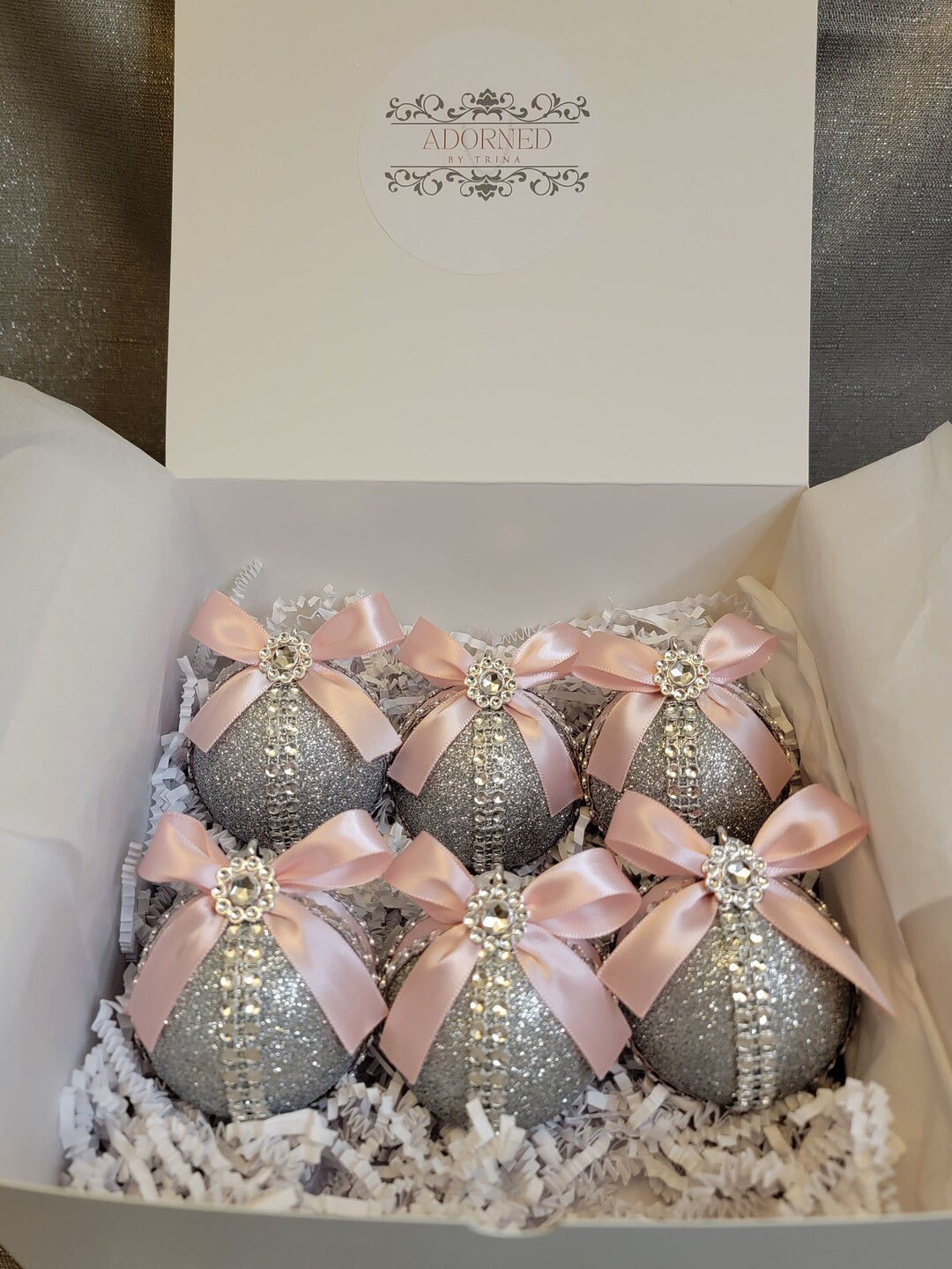 Set of 6 Silver and Pink Ornament Set - Etsy | Etsy (US)