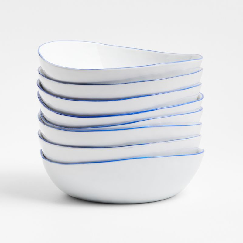Mercer Blue Rim Ceramic Dinner Bowls, Set of 8 + Reviews | Crate & Barrel | Crate & Barrel