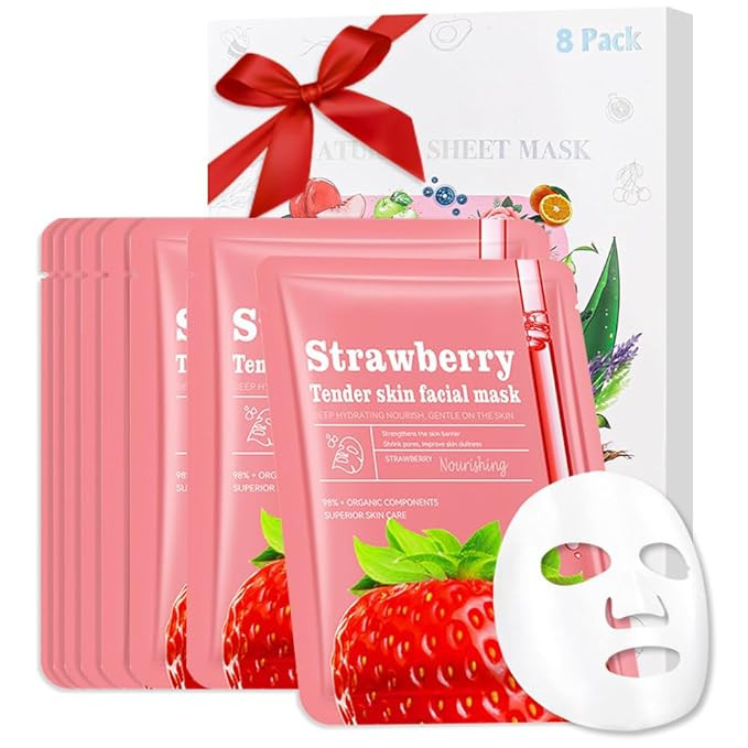 CAKAILA 8 Pack Strawberry Face Mask,Pink Face Masks Skincare Spa Day Kit Supplies,Spa Party Favor... | Amazon (US)