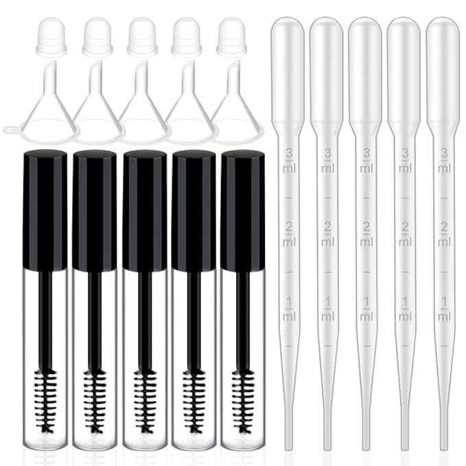 10ml Empty Mascara Tube and Wand, 5 Pack Clear Eyelash Container with Leak Stopper and Spoolies B... | Amazon (US)