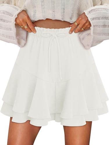 onlypuff White Skorts for Woman Ruffle Mini Skirt Women Flowy Boho Athletic Shorts High Waisted Tiered Western Outfit XS | Amazon (US)