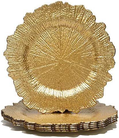 Umisriro Gold Charger Plates,13 Inch Metallic Reef Plastic Chargers for Dinner Plate, Decorative ... | Amazon (US)