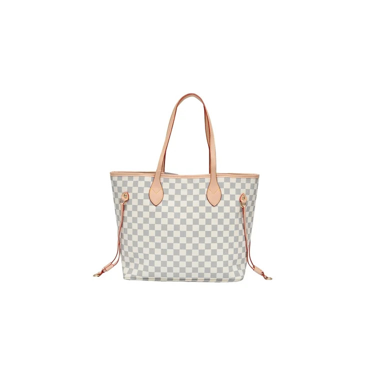 Womens Checkered Tote Shoulder Bag with inner pouch - PU Vegan Leather Shoulder Satchel Fashion B... | Walmart (US)