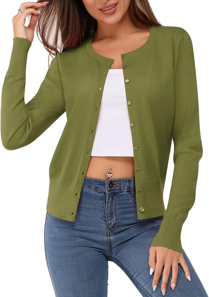 Newshows Women's 2024 Lightweight Button Down Long Sleeve Casual Crew Neck Soft Knit Fall Cardiga... | Amazon (US)