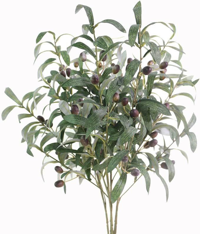 Htmeing 28" Artificial Olive Branches Fake Holly Plants Green Leaves Fruits for Home Office Decor... | Amazon (US)