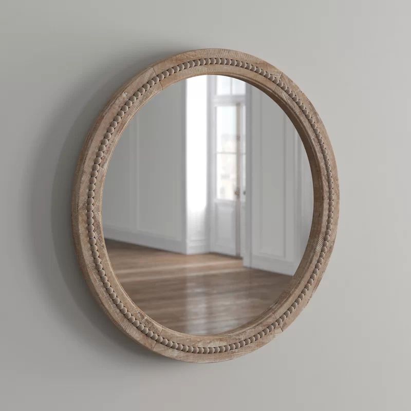 Elle Wood Distressed Wall Mirror with Beaded Detailing | Wayfair North America