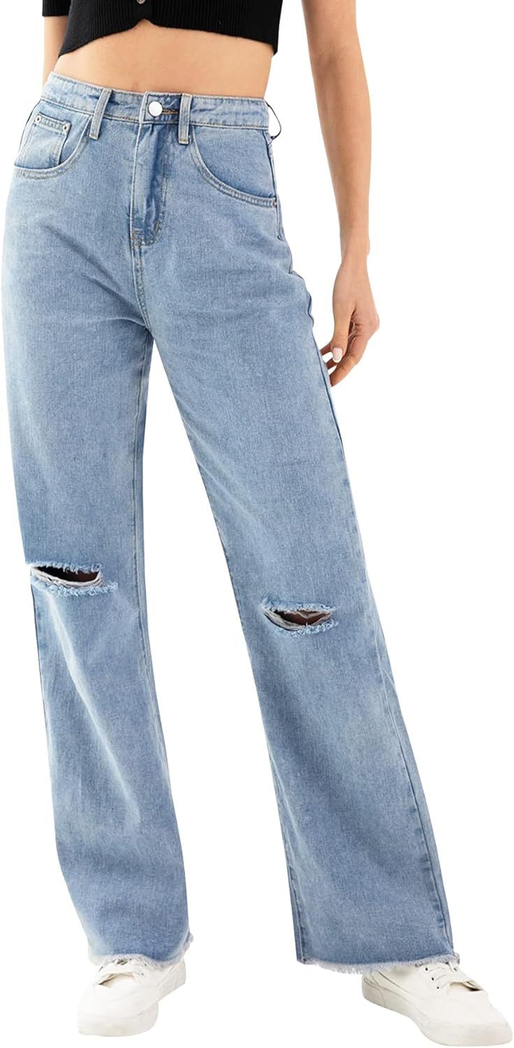 AirZeal Women's Baggy Jeans Wide Leg High Waist Jeans Loose Boyfriends Jeans Denim Pants Y2K 90s Jeans | Amazon (US)