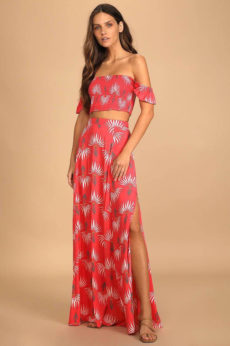 Trancoso Coral Floral Print Two-Piece Maxi Dress | Lulus