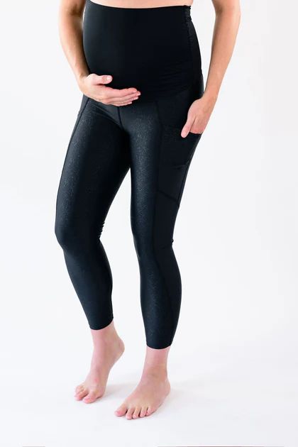 Janey Over-Belly High Shine 7/8 Legging - Speckled Black | Berkley Clothing