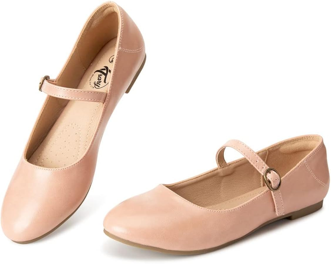 Amazon.com | Trary Mary Jane Shoes Women, Womens Flats, Ballet Flats for Women, Round Toe Pink Fl... | Amazon (US)