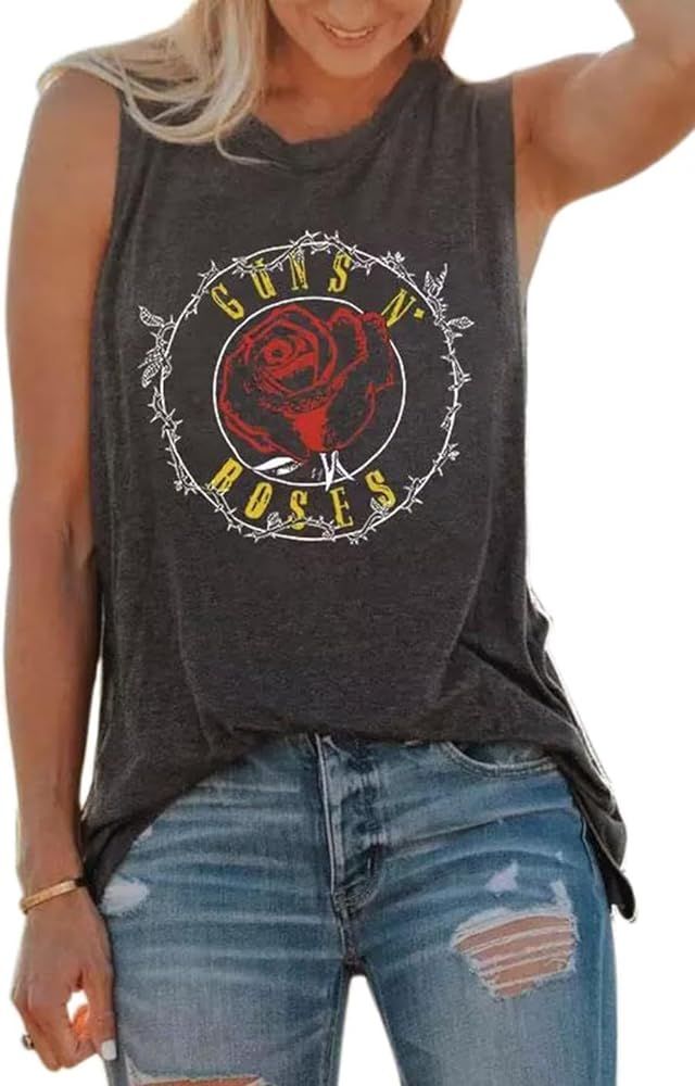 Roses Tank Top Women Funny Skeletons Graphic Sleeveless Shirt Summer Letter Print Casual Tank Sku... | Amazon (US)