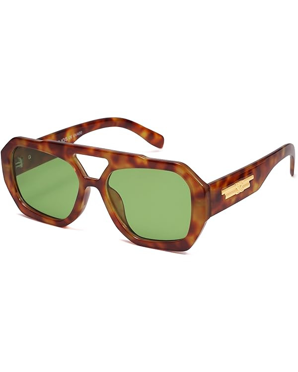 SOJOS Trendy Aviator Sunglasses for Womens Mens Polarized,Hexagonal Square Double Bridge Designer... | Amazon (US)