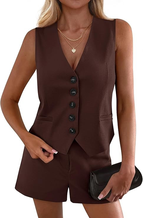 PRETTYGARDEN 2 Piece Sets for Women Spring Fashion 2026 Button Vest Tops High Waist Shorts Summer... | Amazon (US)